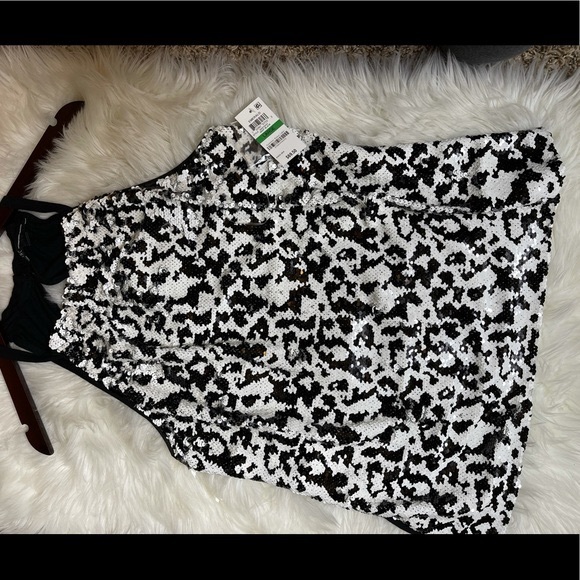 INC Black Animal Print Sequin Halter Top - Picture 3 of 11